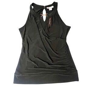 NWT White House Black Market Women's Black Dressy Halter Top, Gold detail size S